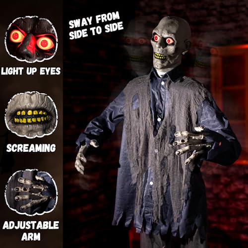 Halloween Animatronics Flying Witch Decorations, 6ft Animated Floating Witch with Sound Z3833