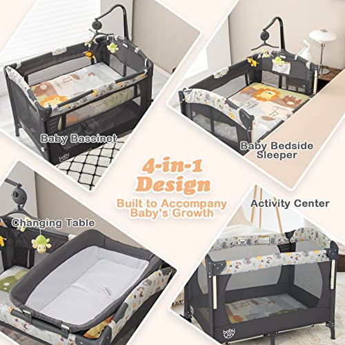 BABY JOY 4 in 1 Pack and Play, Bedside Sleeper Bassinet with Changing Table M5980