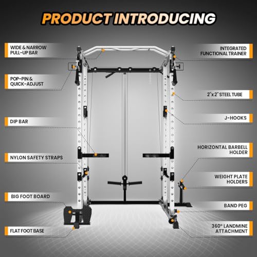 GaveeLife Power Cage 2000 LBS Power Rack with Cable Crossover and Lat Pulldown K642045