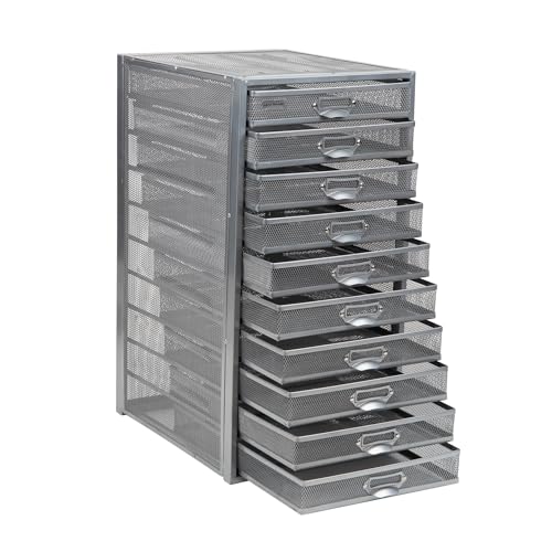 Mind Reader 10-Drawer Metal Mesh Desk Organizer, Silver N923041