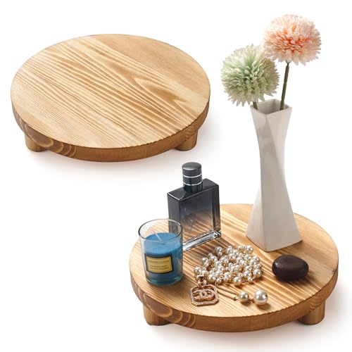 Wood Riser 2 Pack Round Wooden Pedestal Stand for Display G714