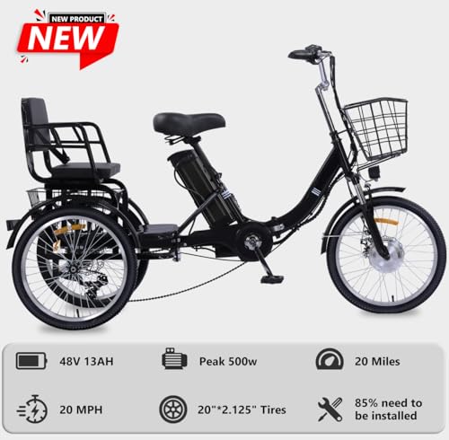 Electric Tricycle for Adults, 750W, Folding Fat Tire, 48V Removable Battery O76597