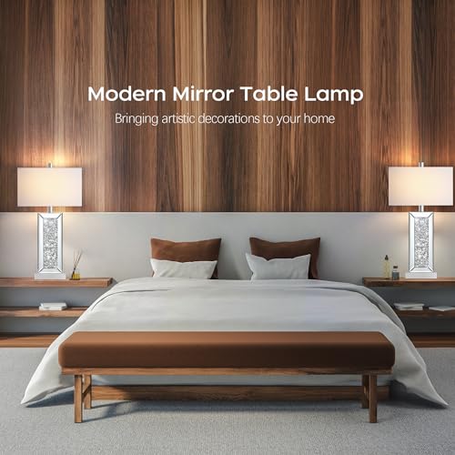 Modern Table Lamp Set of 2, Touch Control, Silver Crystal Bedside Lamp with USB Ports I576