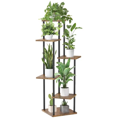 6 Tier Metal Wood Corner Plant Stand Indoor Outdoor H78199