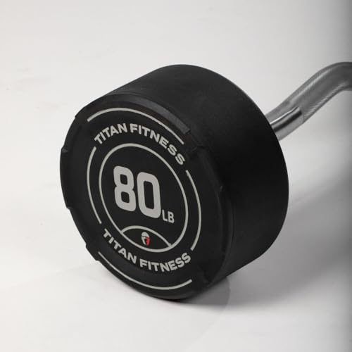 Titan Fitness Rubber Curl Fixed Barbells, Pre-Loaded Weight Bar Y406