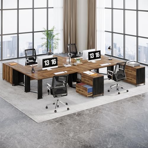 Tribesigns 70.86" L Shaped Executive Desk with Mobile File Cabinet, Brown and Black J5967