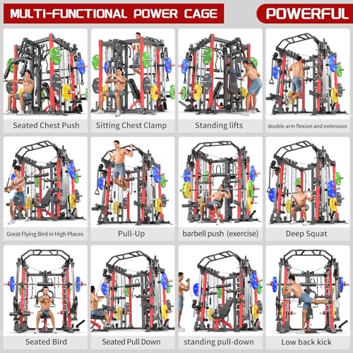 Power Cage Smith Machine Power Rack with Cable Crossover for Home Gym X175525