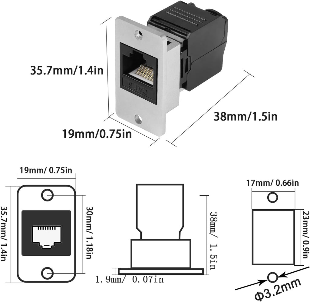 QIANRENON CAT6 RJ45 Panel Mount Ethernet Connector, No Tool Crimp Adapter O217
