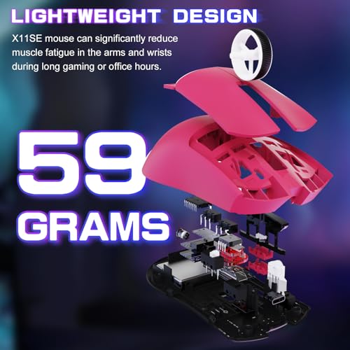 Attack Shark X11SE Wireless Gaming Mouse, Tri-Mode 22K DPI, 59g, Berry Red Y3775