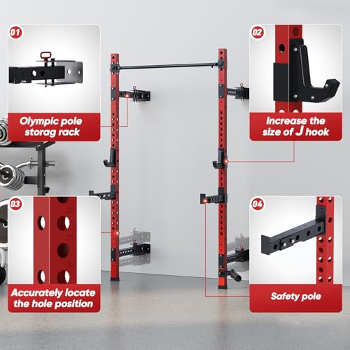 QSNSILK Folding Squat Rack Wall-Mounted Power Cage with Pull-up Bar, 1000LBS Capacity W891961