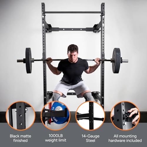 PRx Performance Wall Mounted Folding Power Squat Rack with Pull Up Bar, Black S87608