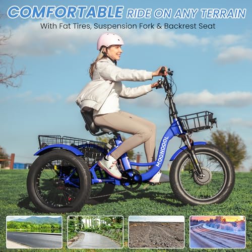 MOONCOOL Electric Tricycle for Adults 350W 36V Removable Battery 7 Speeds P222040