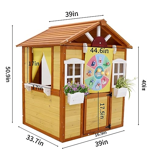 Wooden Outdoor Playhouse for Kids with Working Doors and Windows N8576