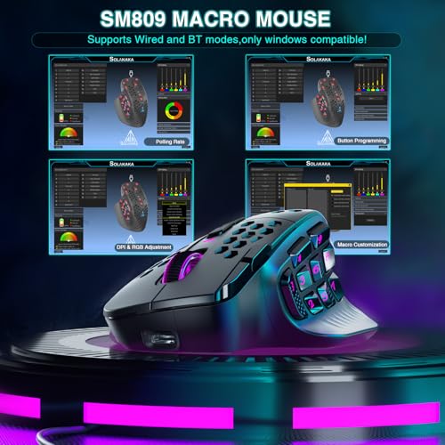 SM809 Pro Wireless MMO Gaming Mouse 24000 DPI Triple Connectivity RGB Black A4613