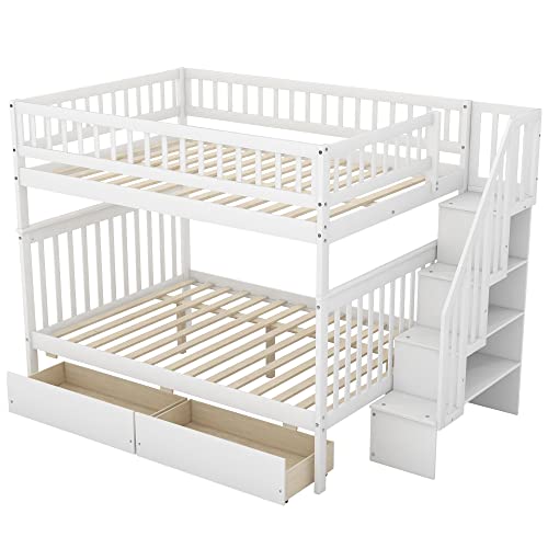 Harper & Bright Designs Twin Size Loft Bed with L-Shaped Desk and Stairs, Solid Wood, White D768