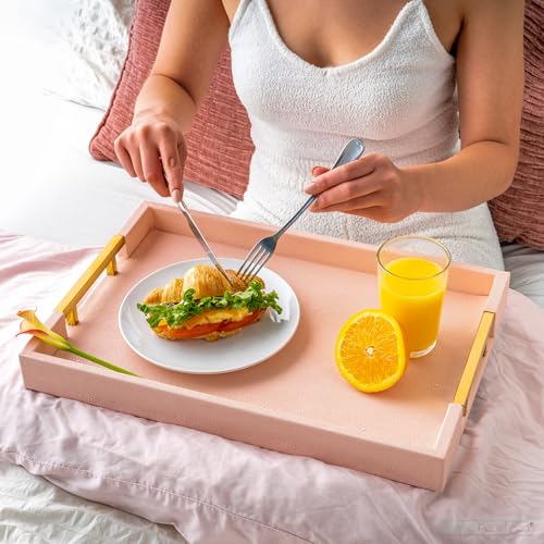 White Marble Faux Leather Decorative Tray with Handles D972626