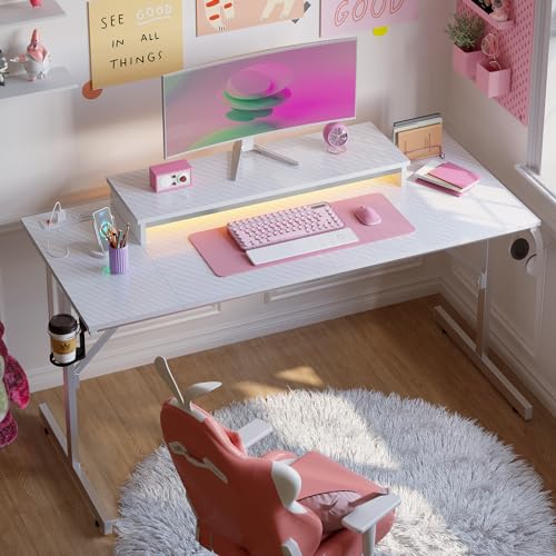Bestier 52 inch Gaming Desk with Power Outlets and LED Lights F4933