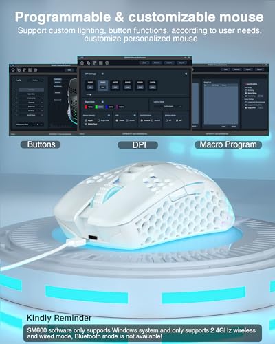 SM600 White Wireless Gaming Mouse, 8000 DPI Tri-Modes RGB E7535