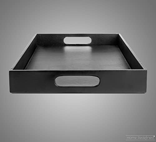 White Marble Faux Leather Decorative Tray with Handles D972626