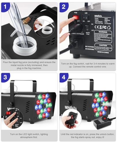 MOSFiATA 600W Fog Machine with RGB LED Lights and Remote Control E8210