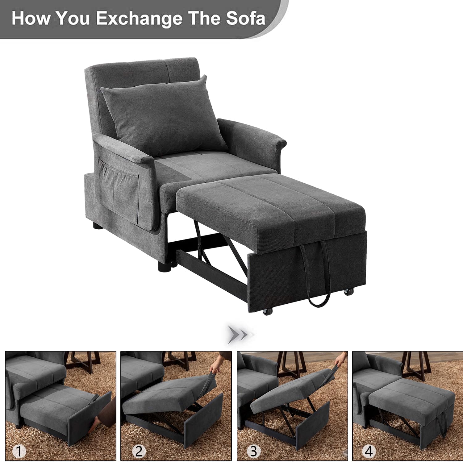 BINGTOO 3 in 1 Folding Sofa Bed Chair with Ottoman N87208