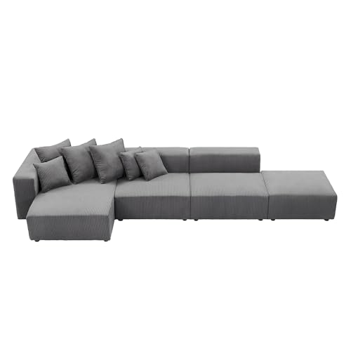 Curved Boucle Modular Sectional Sofa for Living Room, Cream E468