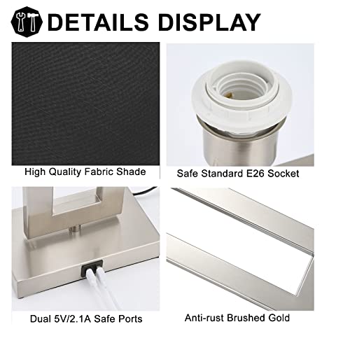 22" Touch Control Table Lamps with USB Ports, Dimmable, Gold & White V1178