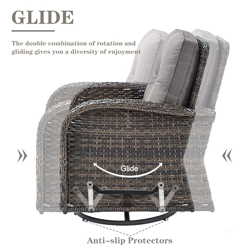 Outdoor Wicker Swivel Rocker Chairs Set of 2 with Rattan Side Table, Brown/Blue B592