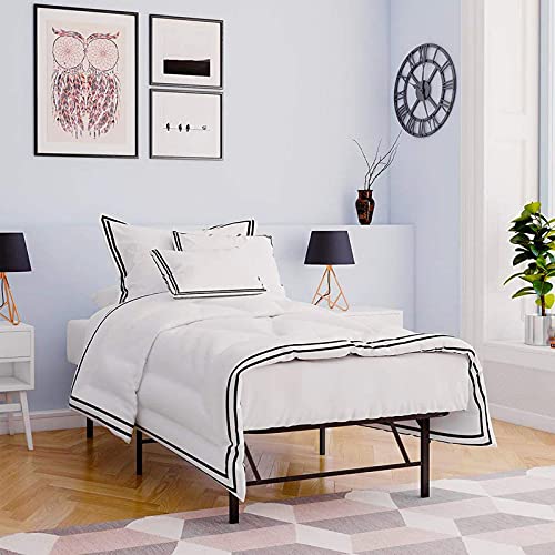 Twin Size Folding Bed Frame 14 Inch Heavy Duty Metal Platform with Steel Slat Support, Black M993333