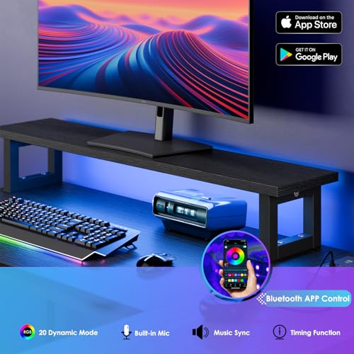 Fixwal L Shaped Gaming Desk with Power Outlets and LED Lights, Rustic Brown J2138