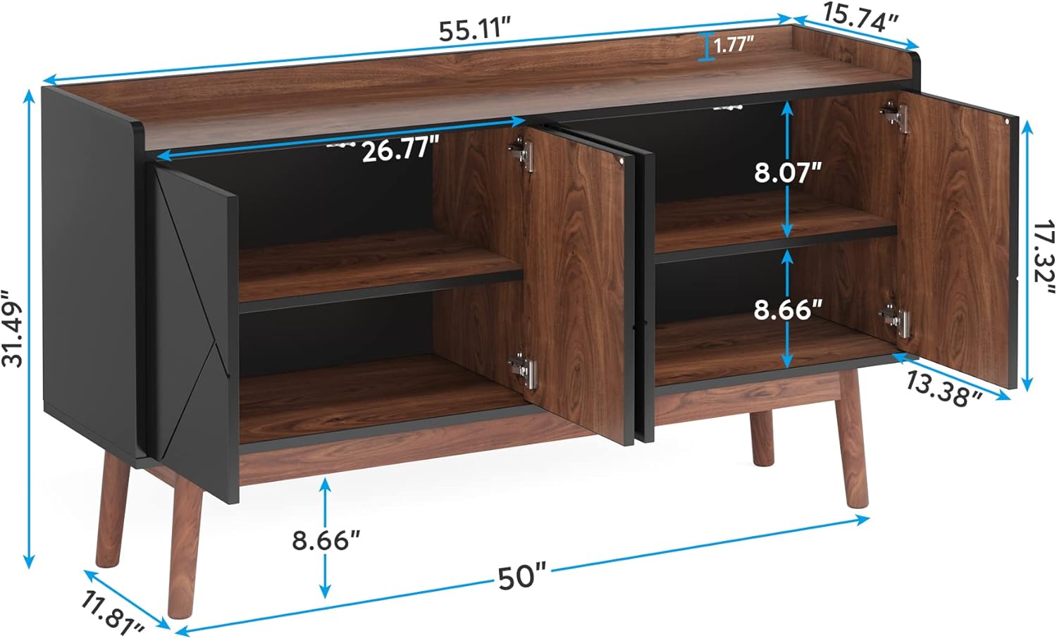 Tribesigns Sideboard Buffet Cabinet with Storage 55", Black P5380