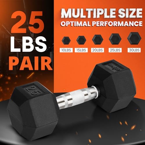 Yes4All Chrome Rubber Grip Hex Dumbbells Pair 10-30 LBS N436