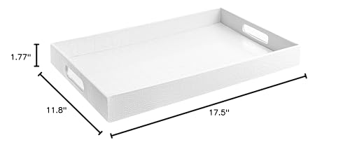 White Marble Faux Leather Decorative Tray with Handles D972626