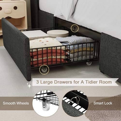 Queen Bed Frame with 4 Storage Drawers and Charging Station, Black S804993