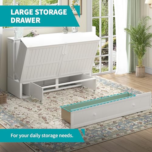 BALUS Queen Murphy Bed Cabinet with USB Charging Station, Cherry Q863