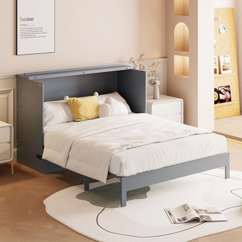 Harper & Bright Designs Queen Murphy Bed Cabinet with USB Charging Station, White D9669