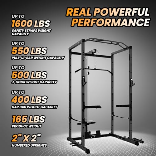 Power Cage with LAT Pulldown and Cable Pulley System for Home Gym N4466