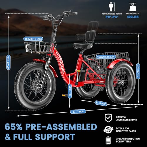 MOONCOOL Electric Tricycle for Adults, 500W Motor, 7-Speed, Removable Battery T91463