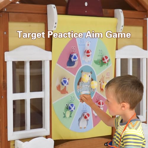 Wooden Outdoor Playhouse for Kids with Working Doors and Windows N8576