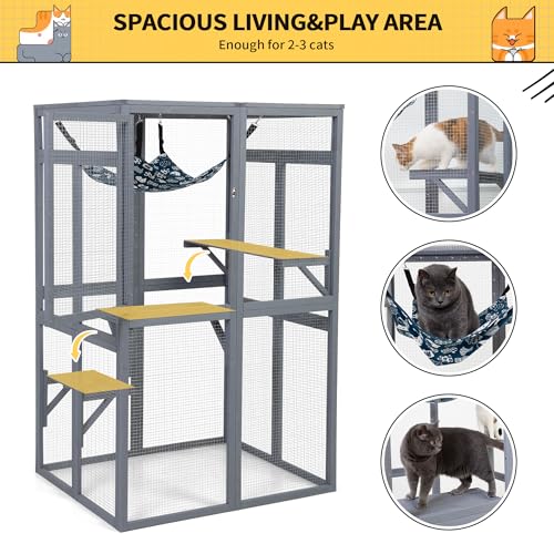 COZIWOW Catio Outdoor Cat Enclosure with Window Access, Wooden Kitty Cage, White T1021