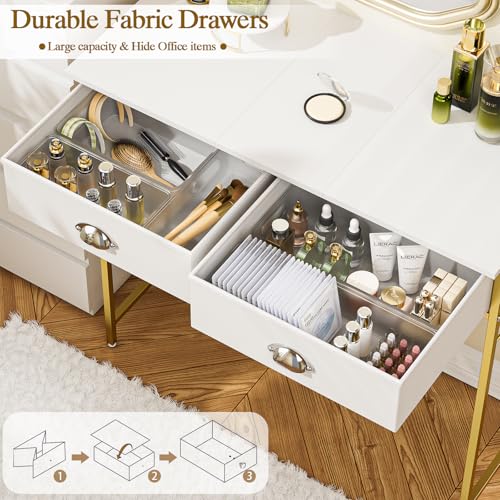 White Vanity Desk with Drawers for Kids Bedroom, 31.5 Inch J2831