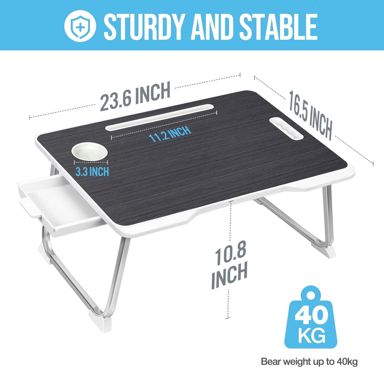 Livhil Large Lap Desk for Bed, Portable Laptop Table for Adults (Black) P174