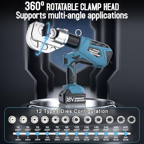 SWANSOFT Electric Hydraulic Cable Lug Crimping Tool 12Ton with 12 Dies F67528