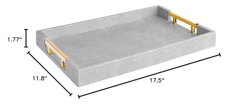 White Marble Faux Leather Decorative Tray with Handles D972626
