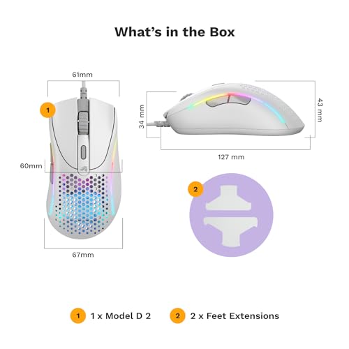 Glorious Model D Wired Gaming Mouse - 68g Honeycomb RGB Ergonomic, Matte White M160012