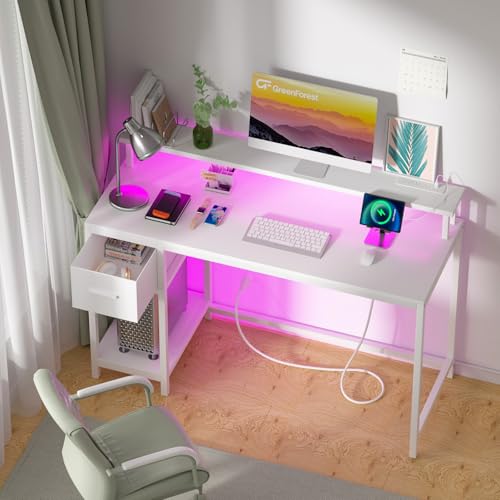 GreenForest Gaming Desk 39 Inch with LED Lights and Monitor Stand, Black S99189