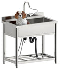 Stainless Steel Large Utility Sink Single Bowl, Freestanding Laundry Sink with Pull-Out Faucet, Utility Sink for Laundry Room, Garage, Kitchen, Outdoor/Indoor Use, W35.4" x D22.4" x H37"