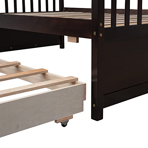 Harper & Bright Designs Twin Over Twin Bunk Bed with Storage Drawers, Solid Wood, Espresso P440327