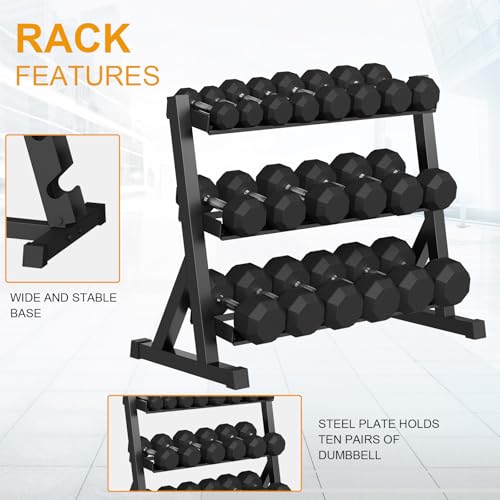 Rubber Coated Hex Dumbbell Weight Set with Rack for Home Gym T691259