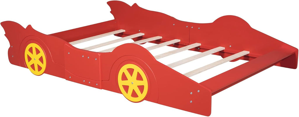 Full Size Red Wooden Race Car Platform Bed for Kids W34286